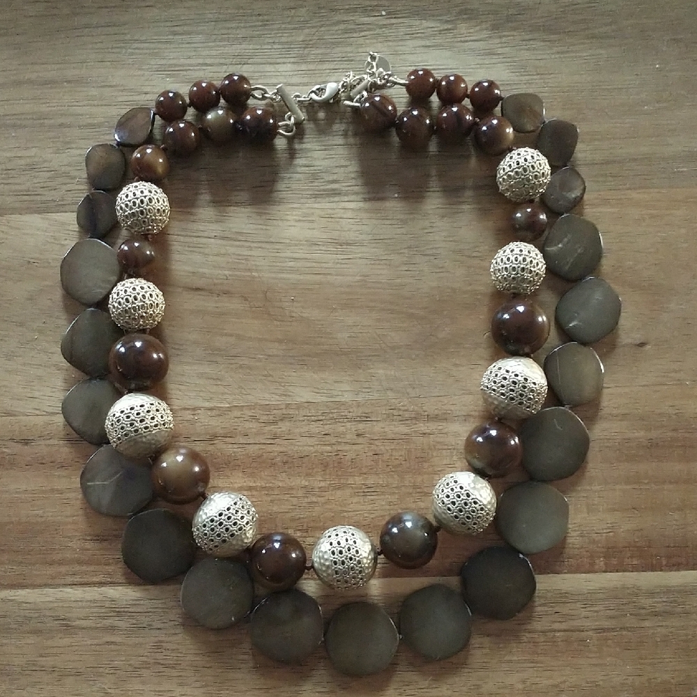 Brown and Gold Beaded Necklace